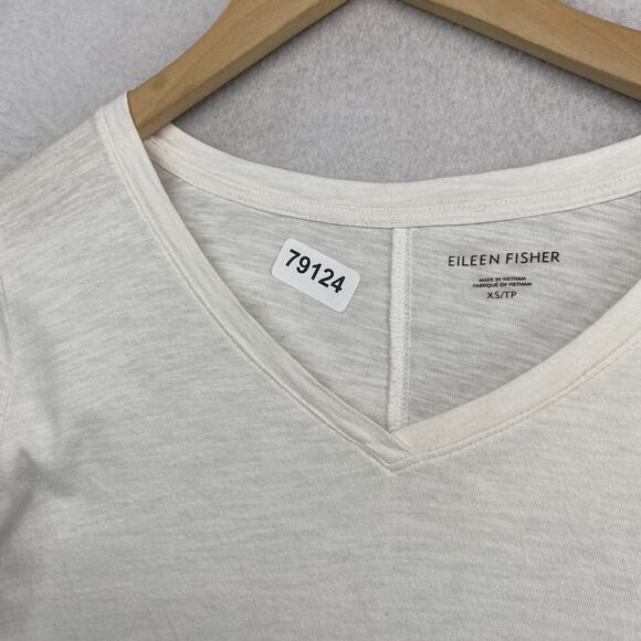 EILEEN FISHER Top XS Slub Organic Cotton Jersey V-Neck Elbow Sleeve White - Picture 10 of 10